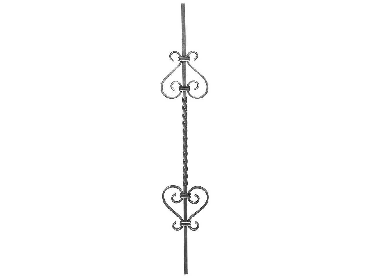 Wyrób kuty: Kuta tralka balustradowa ozdobna ze skręconym elementem Eski 12x12 mm 950x150 mm