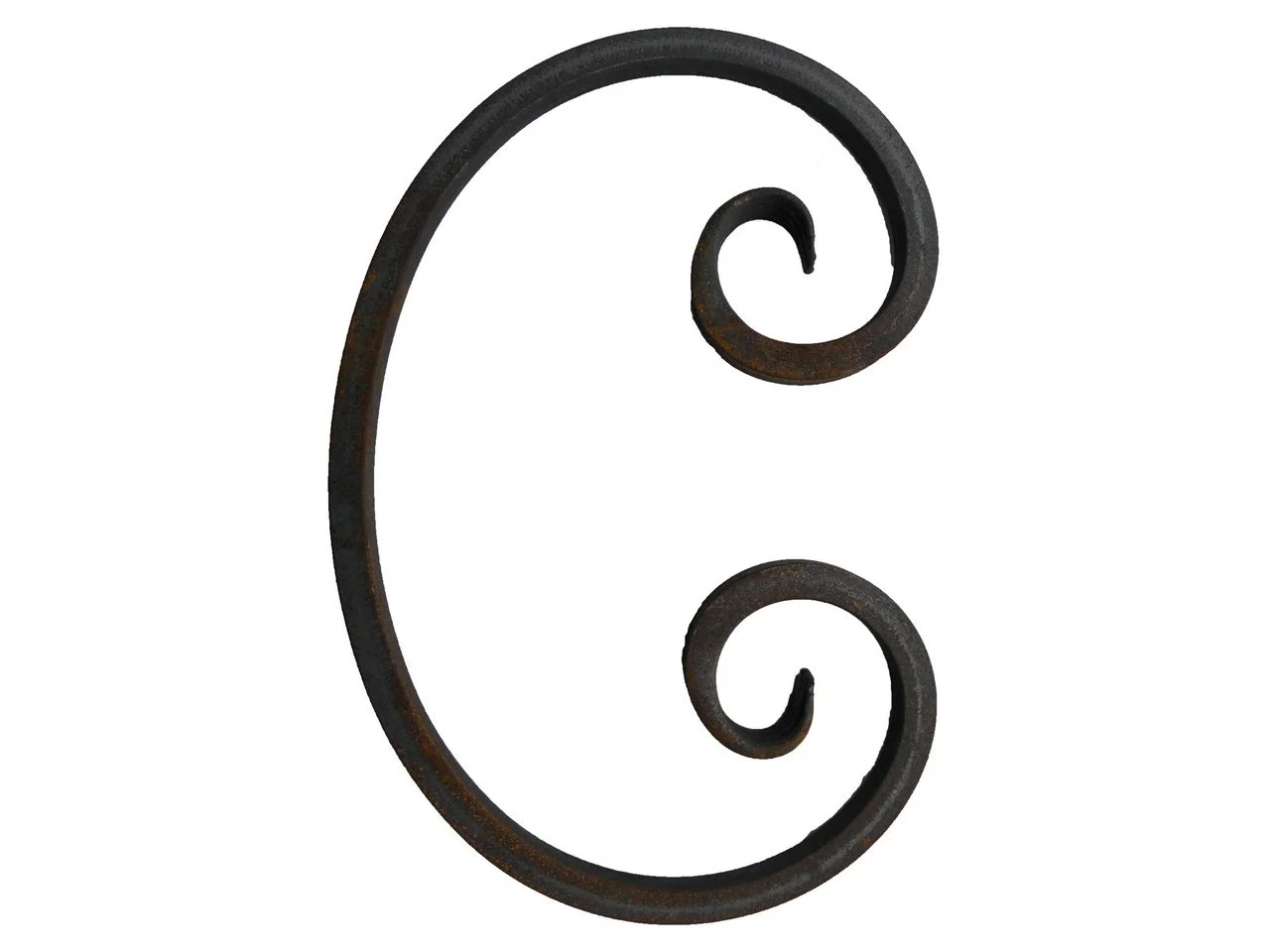 Wyrób kuty: Kuty element ozdobny typu C ze zwojami 350x120 mm 12x6 mm