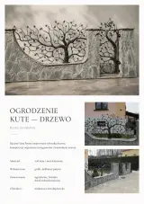 Karta katalogowa produktu przedstawiająca realizacje oraz specyfikację materiałową kutego ogrodzenia.