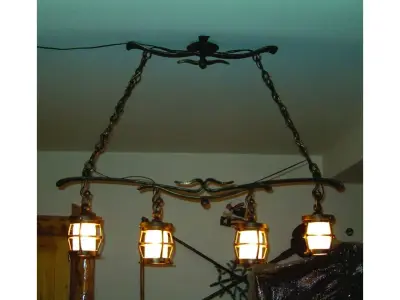 Wyrób kuty: Kuta Lampa Wisząca Czteropunktowa z Oprawami Latarnianymi
