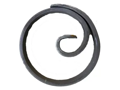 Wyrób kuty: Kuty element ozdobny kółko ślimak z płaskownika fi 100 mm 12x6 mm