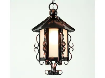 Wyrób kuty: Lampion Wiszący Kuty, Stylizowany, z Ornamentyką Wolutową